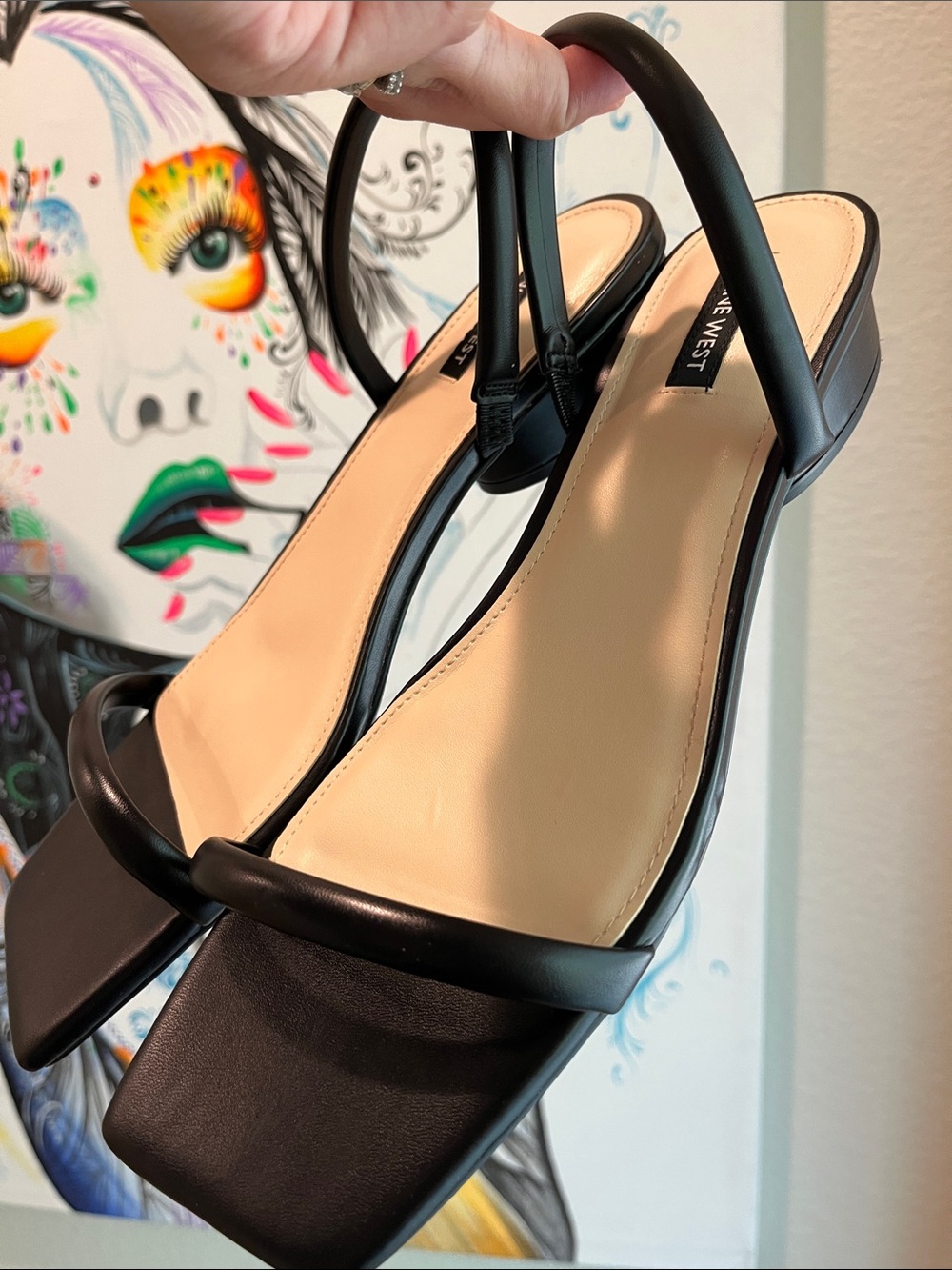 Nine West Black Square-Toe Slingback Sandals